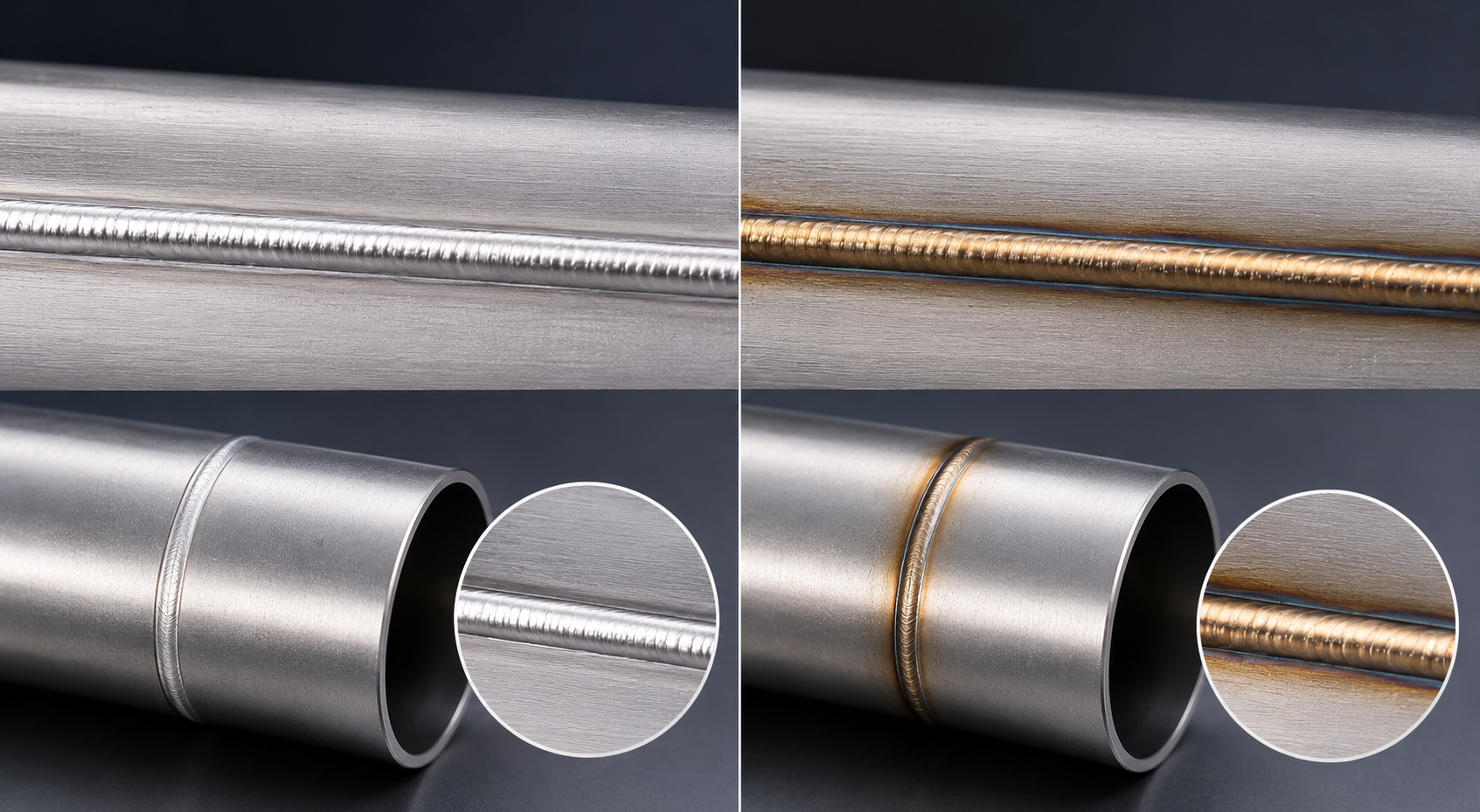 Laser weld comparison: cylinder or mixed gas with oxidation risk on the left, X-Nitro 99.99% pure nitrogen with a clean weld on the right.
